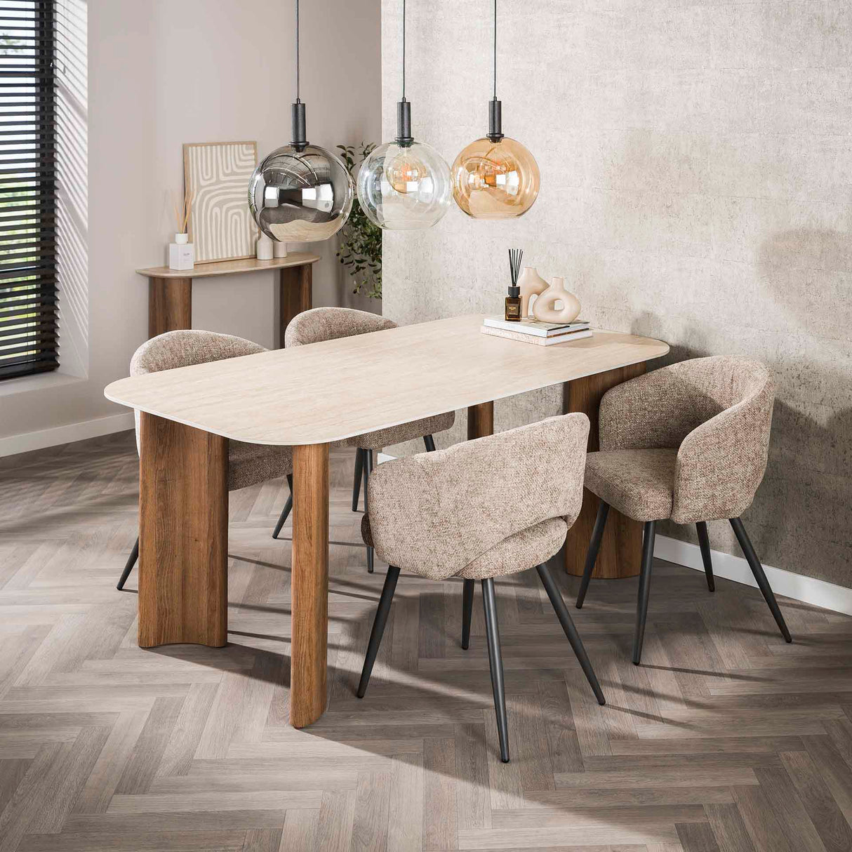 Jimi Curvo Eettafel 180 Keramiek Travertine