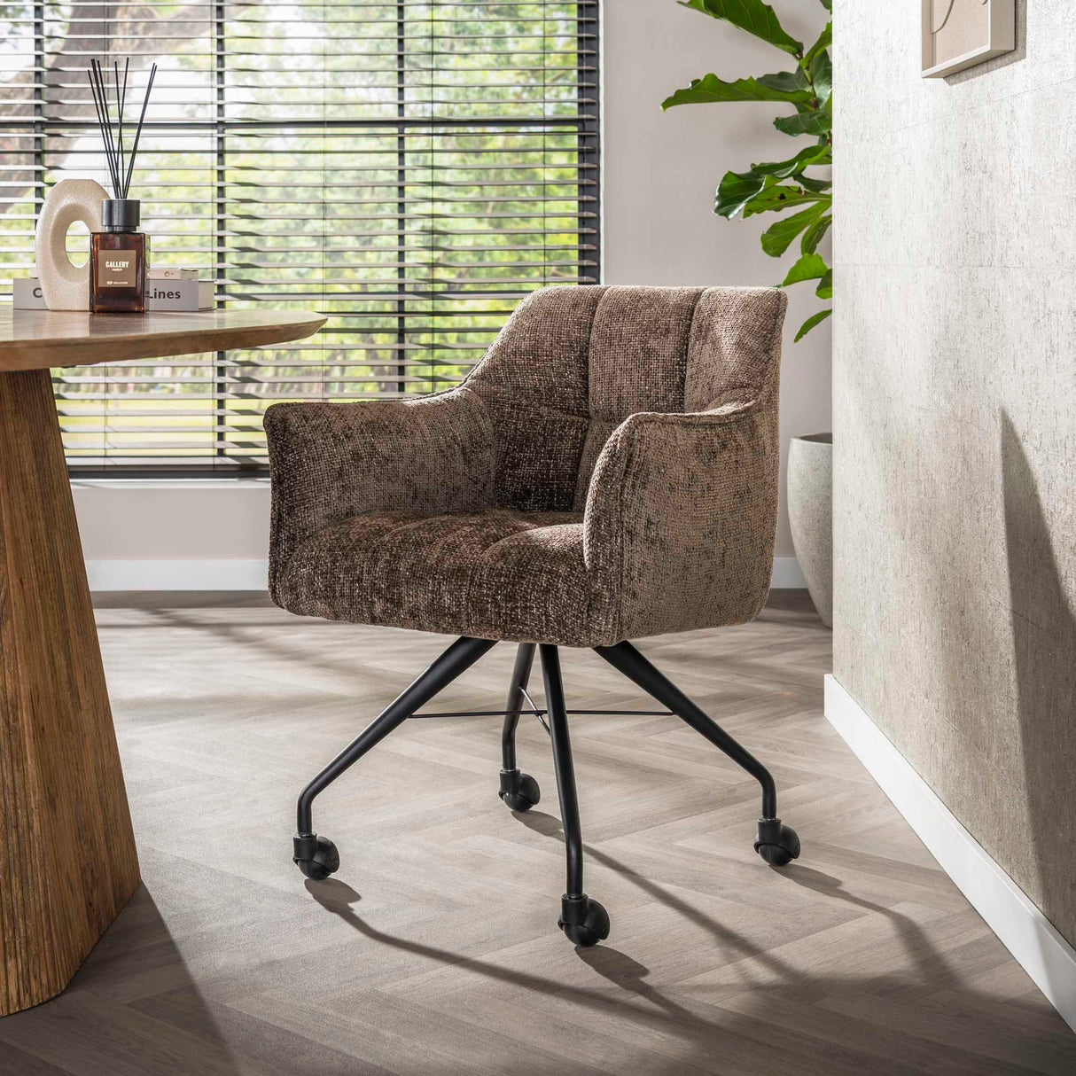 Set van 2 Eetkamerstoelen Tova Stof Taupe Met Wieltjes