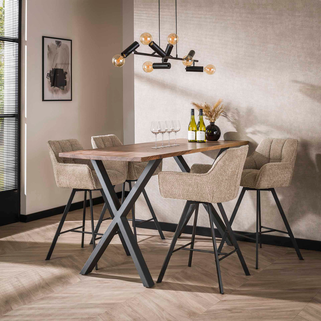 Barkruk Lino Bouclé Zand Draaibaar Raster