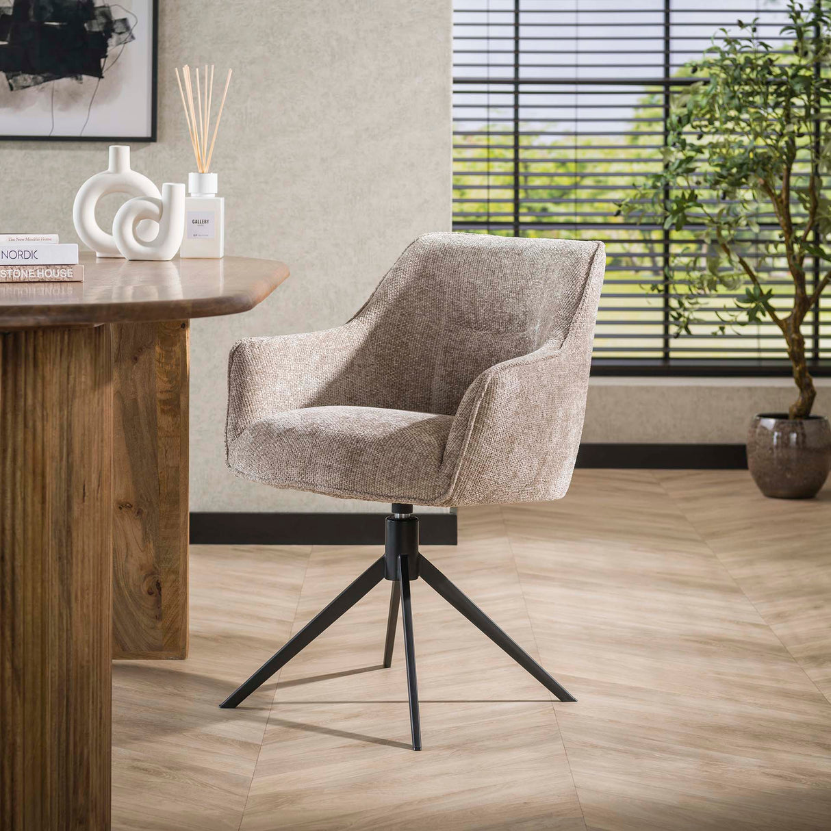 Set van 2 eetkamerstoelen Chia Rich Stof Zand Draaibaar
