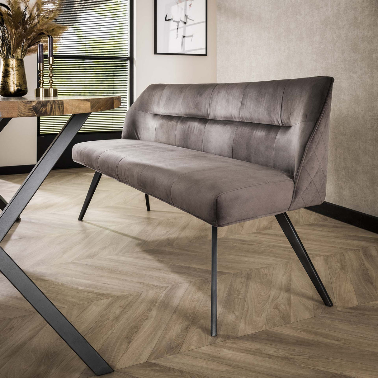 Eetkamerbank Chia Velvet Antraciet 188 cm