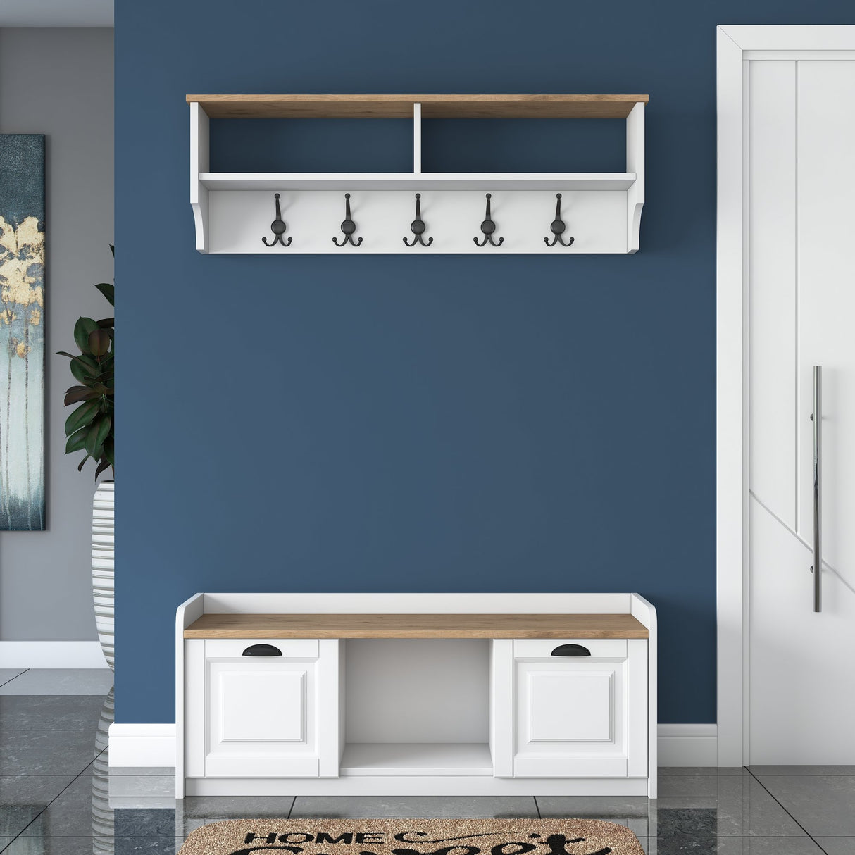 Meubelset Kapstok - Schoenenkast - Wit-Walnoot Melamine