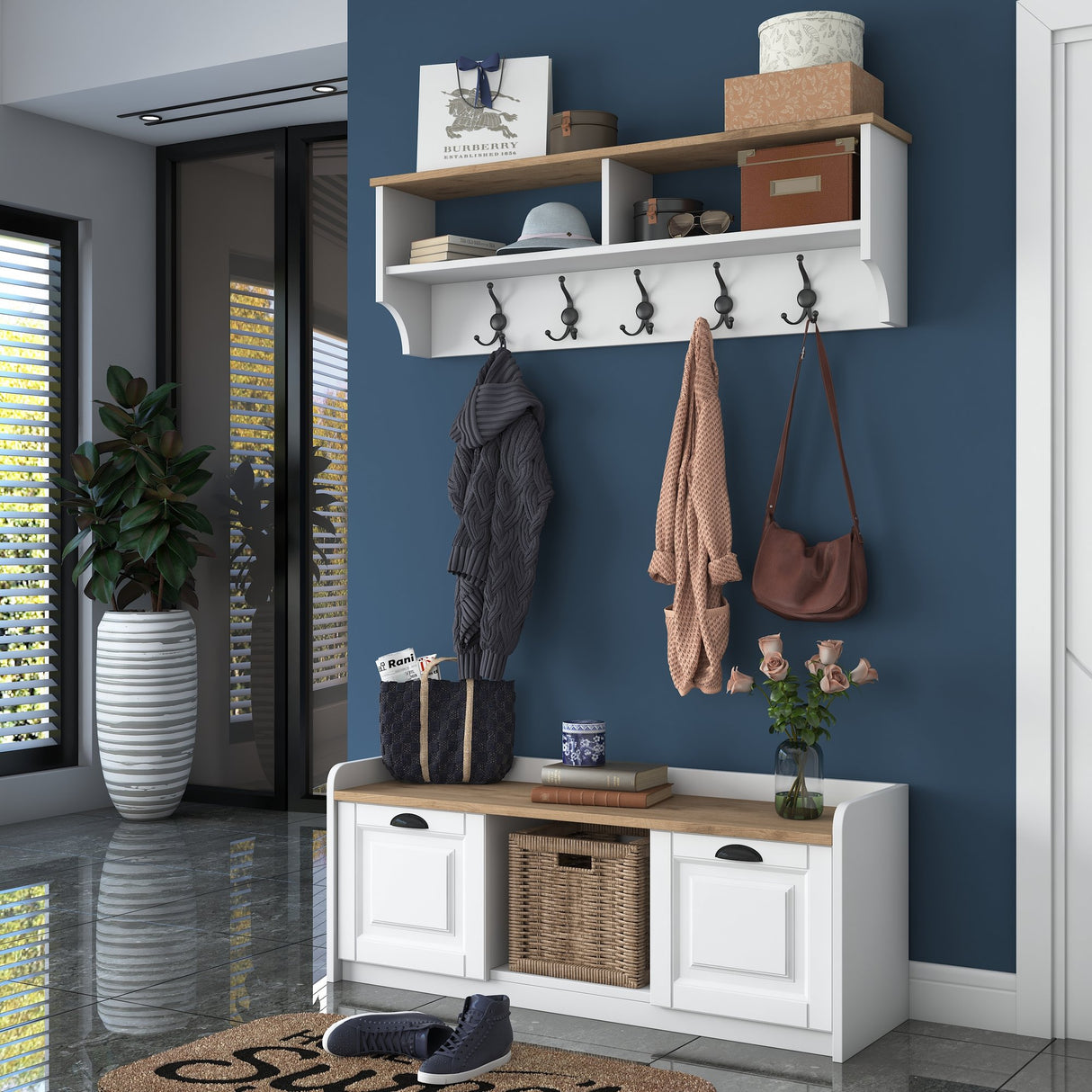 Meubelset Kapstok - Schoenenkast - Wit-Walnoot Melamine