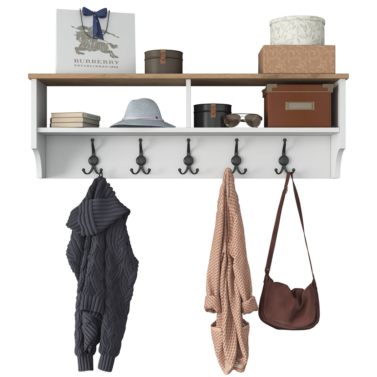 Kapstok Hally Wit 15-haaks - Twee vakken