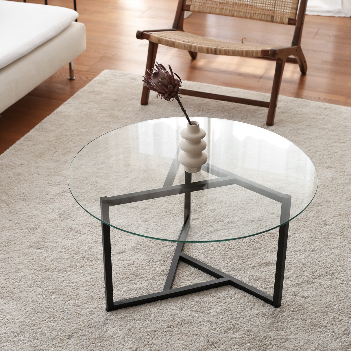 Salontafel Rond Glas 75 cm - Zwart Metalen Frame
