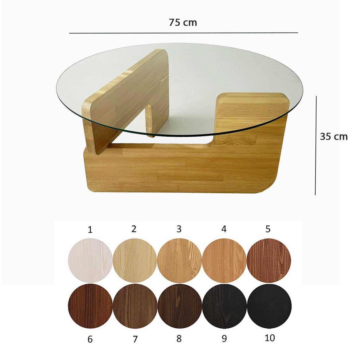 Salontafel Rond Glas Mio - 75 cm - Houten onderstel