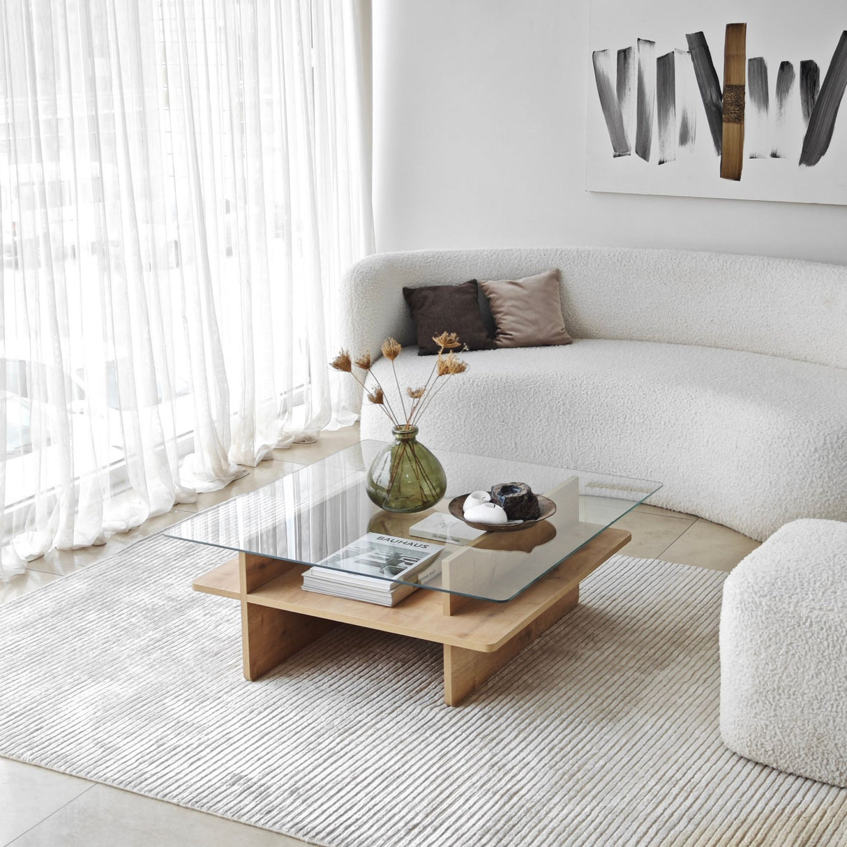 Salontafel Vierkant Glas Sagu - Sapphire Melamine Onderstel - 90x90 cm