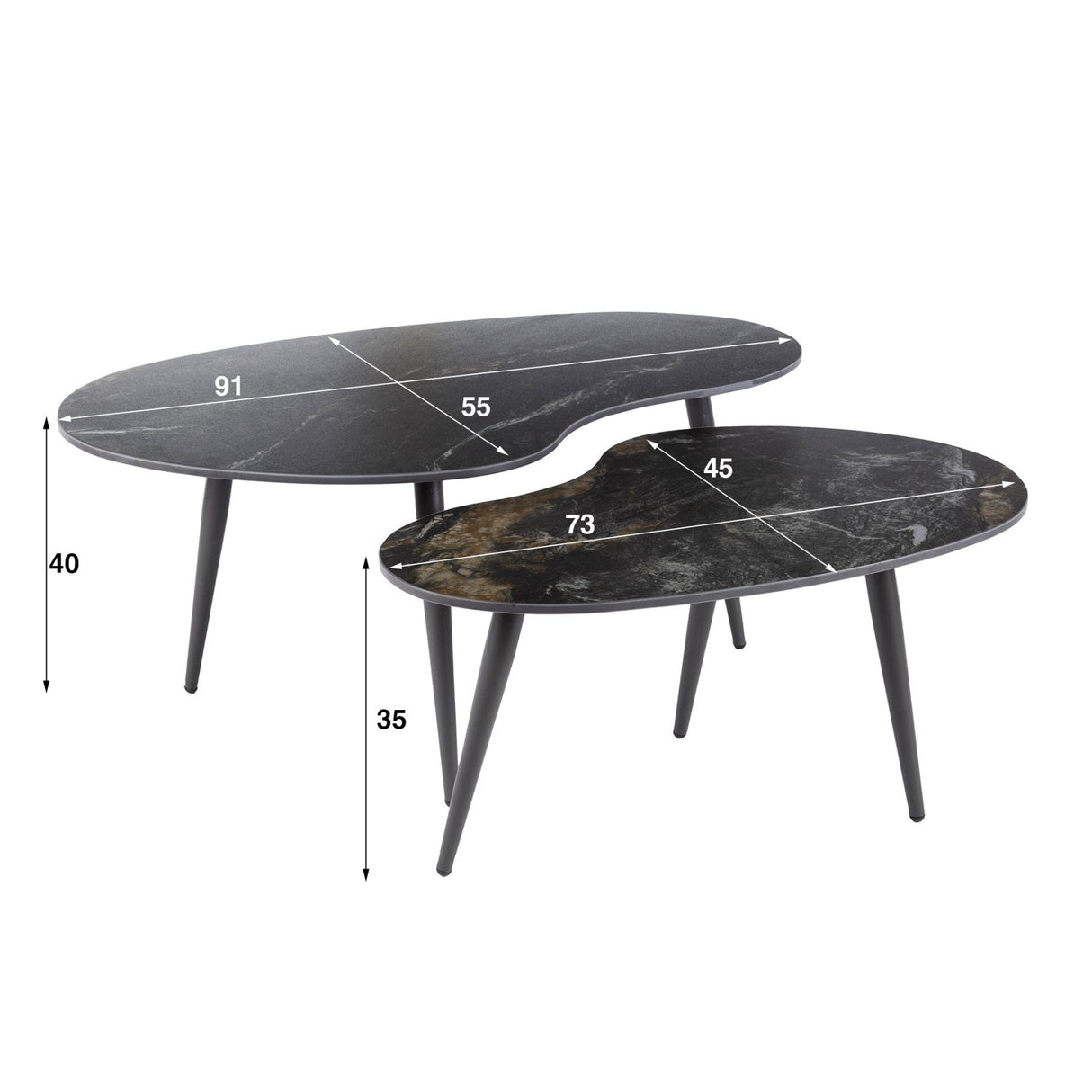Niora Niervormige Salontafel Set van 2 Keramiek Fossil Black