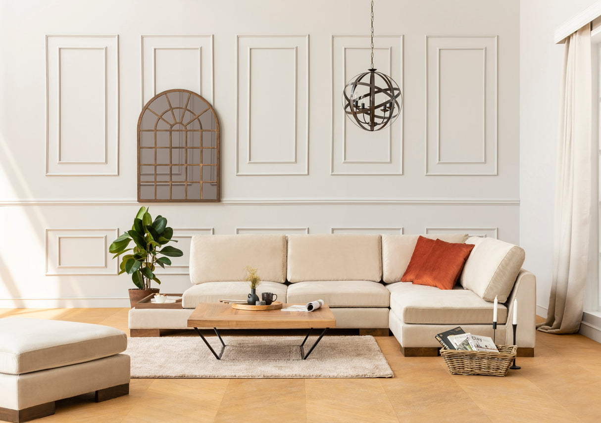 Hoekbank Rechts Tulip Beige - Met Hocker