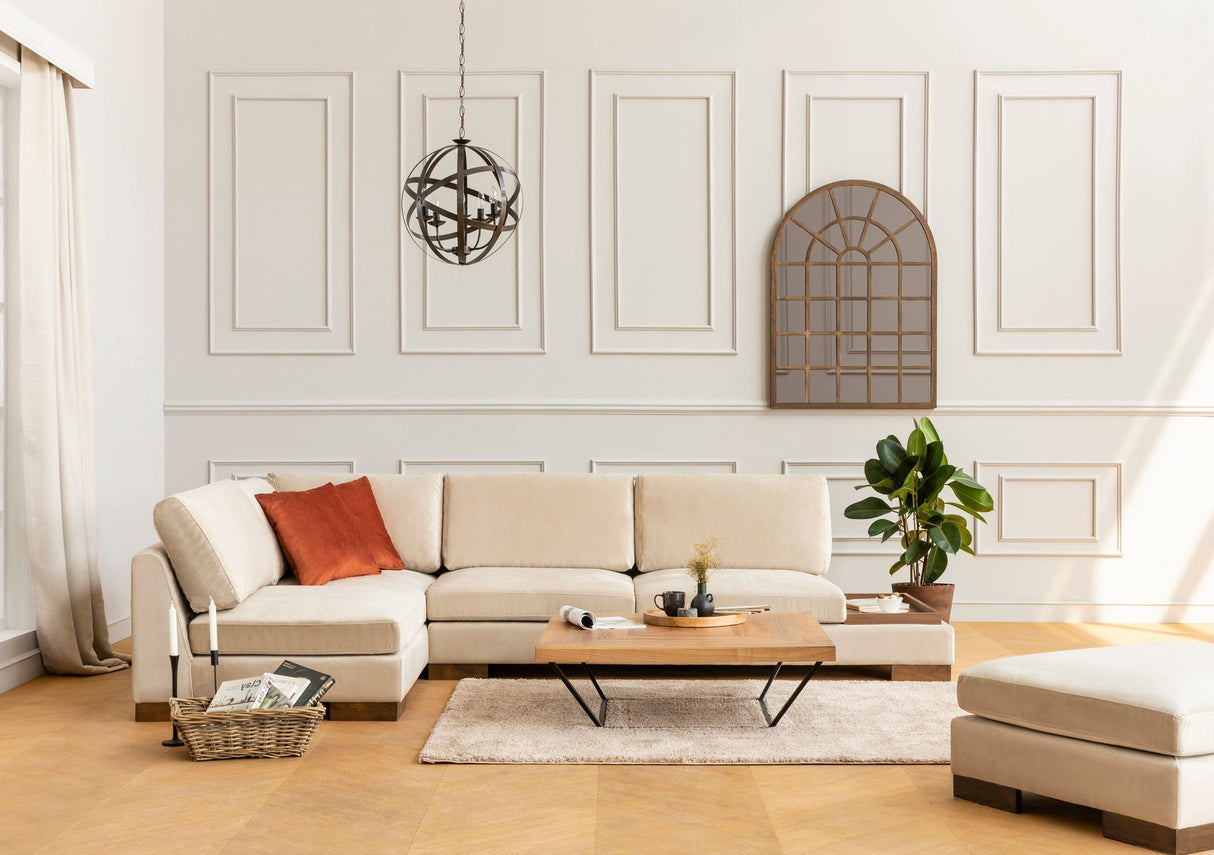 Hoekbank Links Tulip Beige - Met Hocker