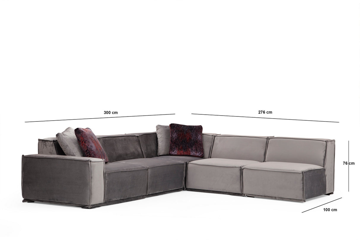 Hoekbank Rechts Lego Velvet Grijs