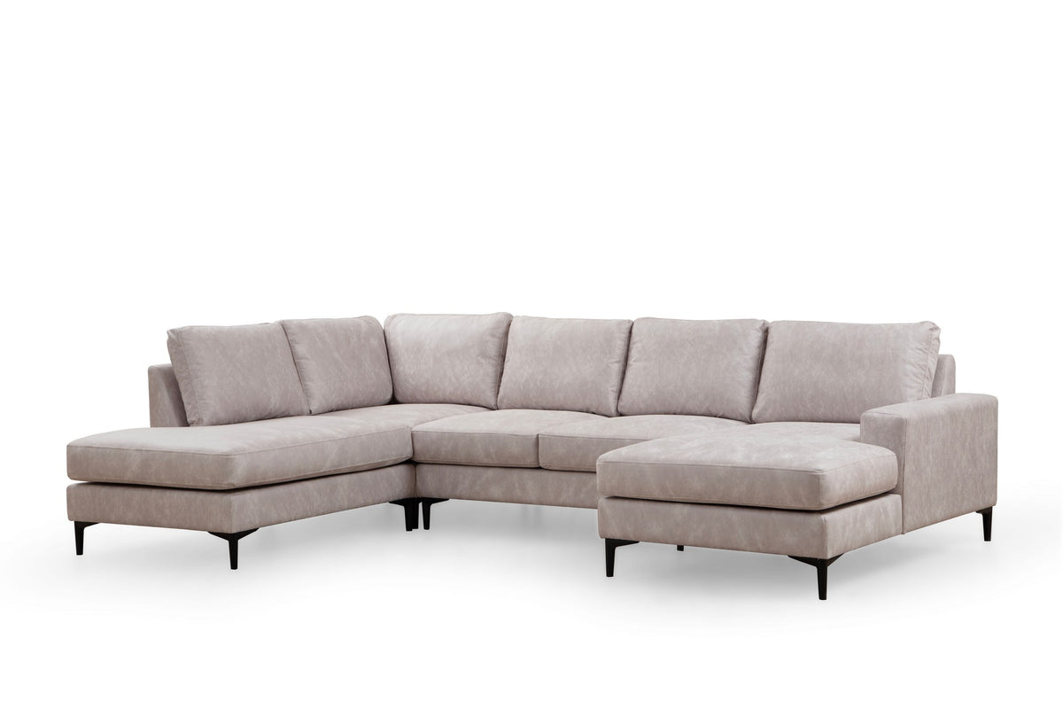 Banken - U - bank Hoekbank Grijs Stof 314x200 cm - Links - Porto - Dimehouse