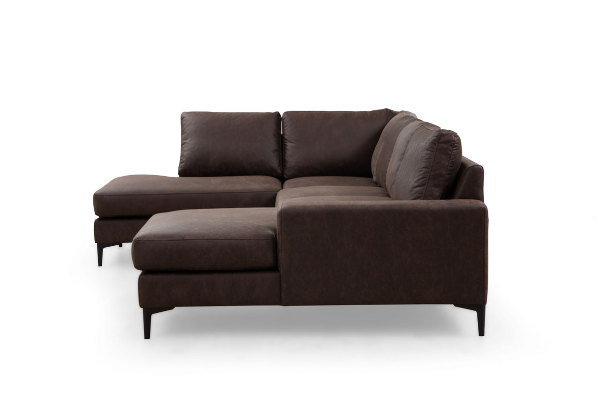 Banken - U - bank Hoekbank Bruin Stof 314x200 cm - Links - Porto - Dimehouse