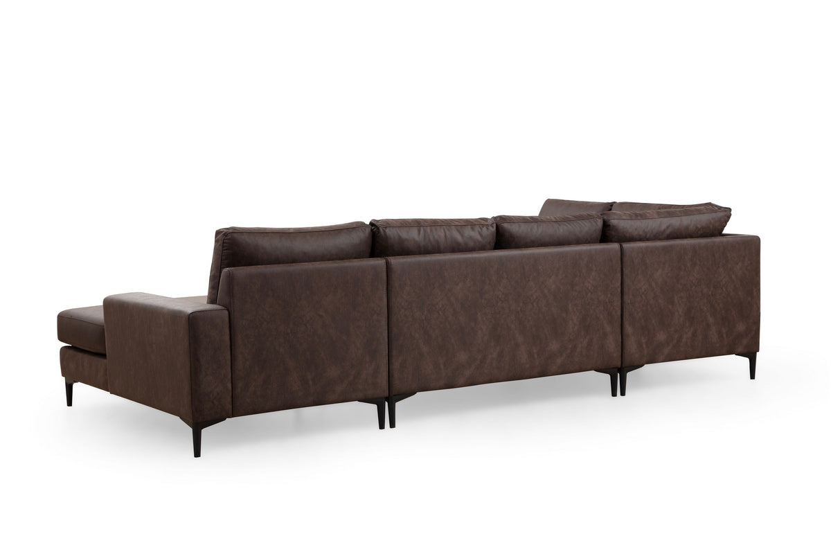Banken - U - bank Hoekbank Bruin Stof 314x200 cm - Links - Porto - Dimehouse