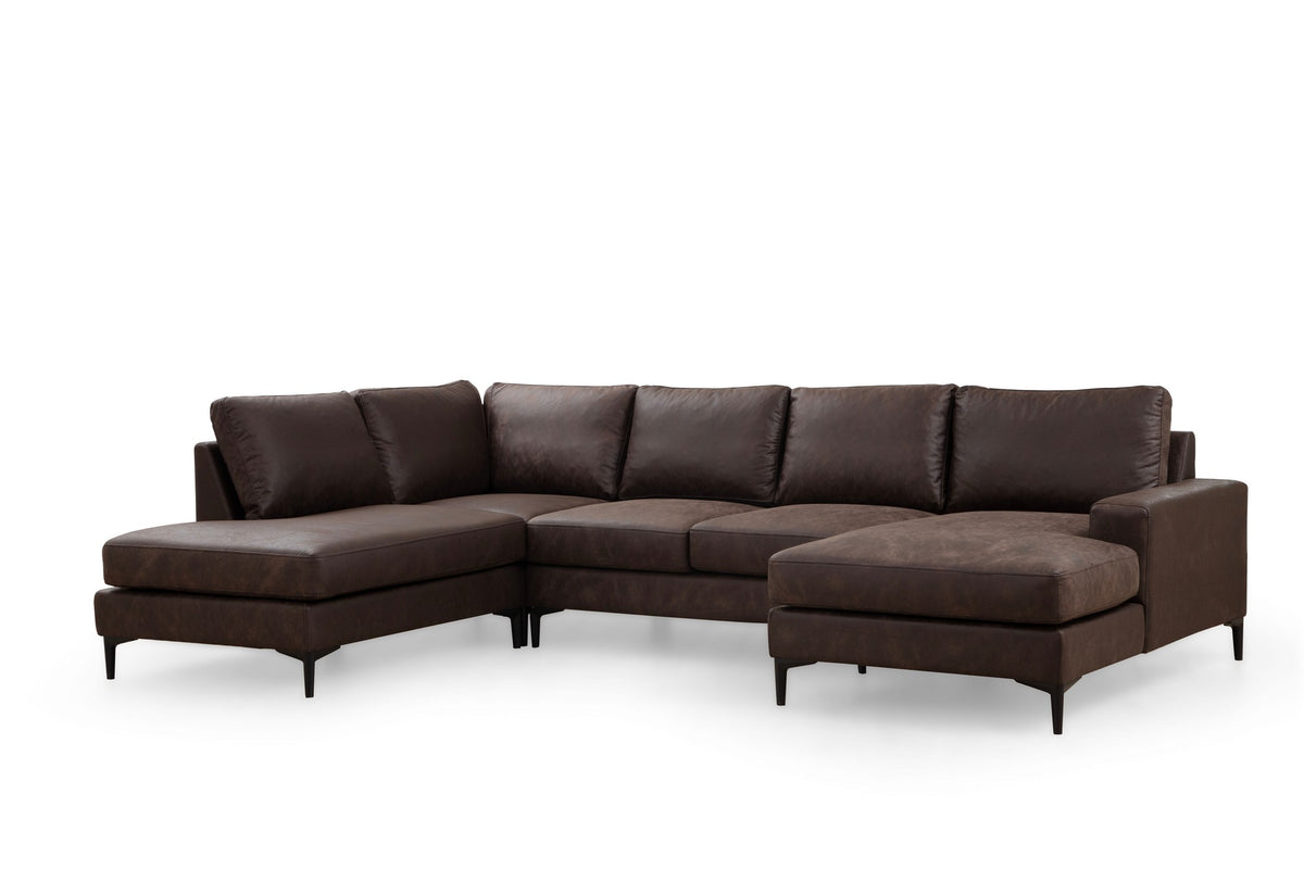 Banken - U - bank Hoekbank Bruin Stof 314x200 cm - Links - Porto - Dimehouse