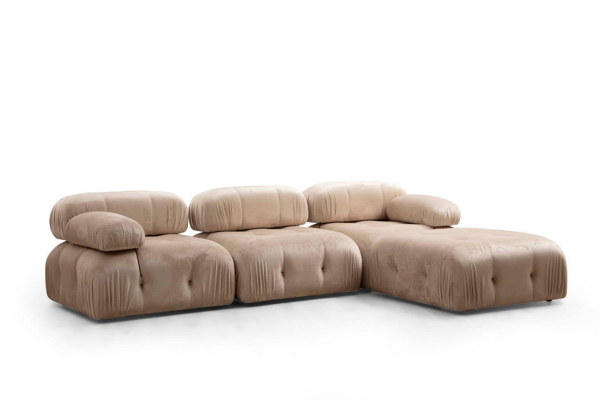 Modulaire XXL hoekbank Bubble met hocker - velvet beige