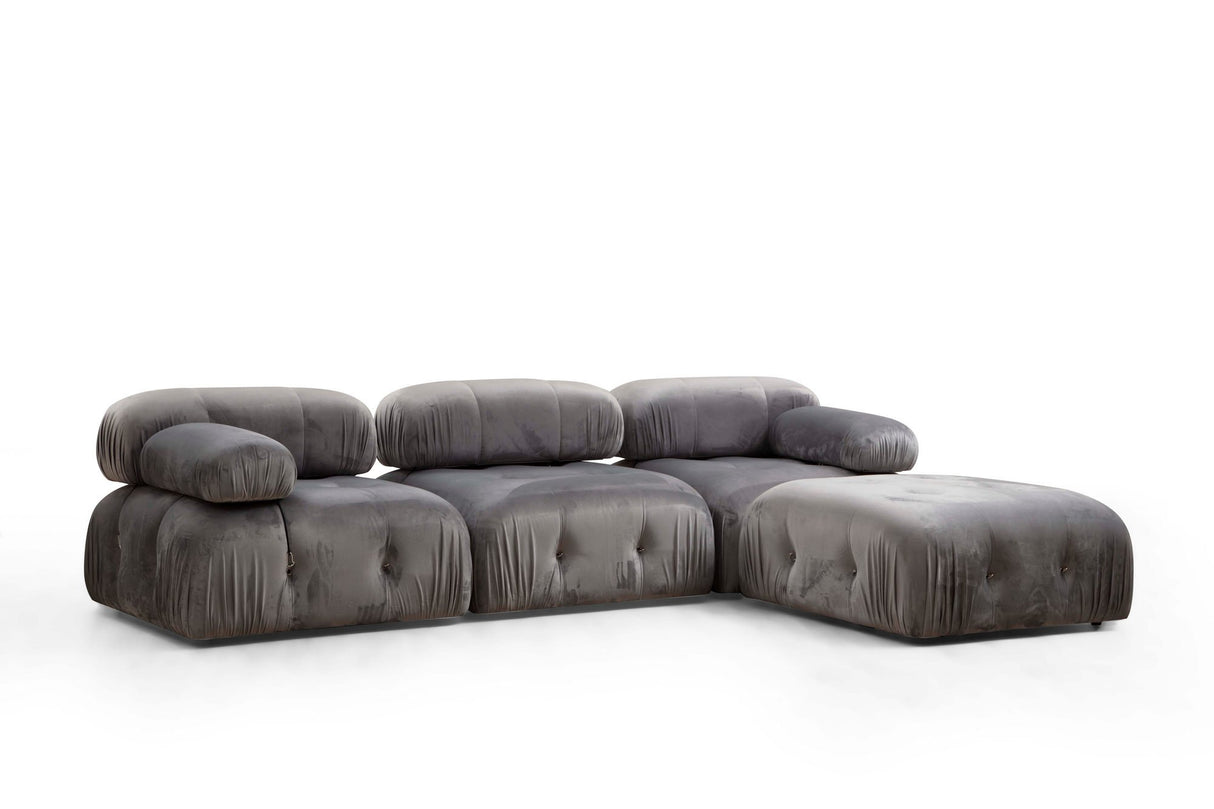 Modulaire XXL hoekbank Bubble met hocker - velvet grijs