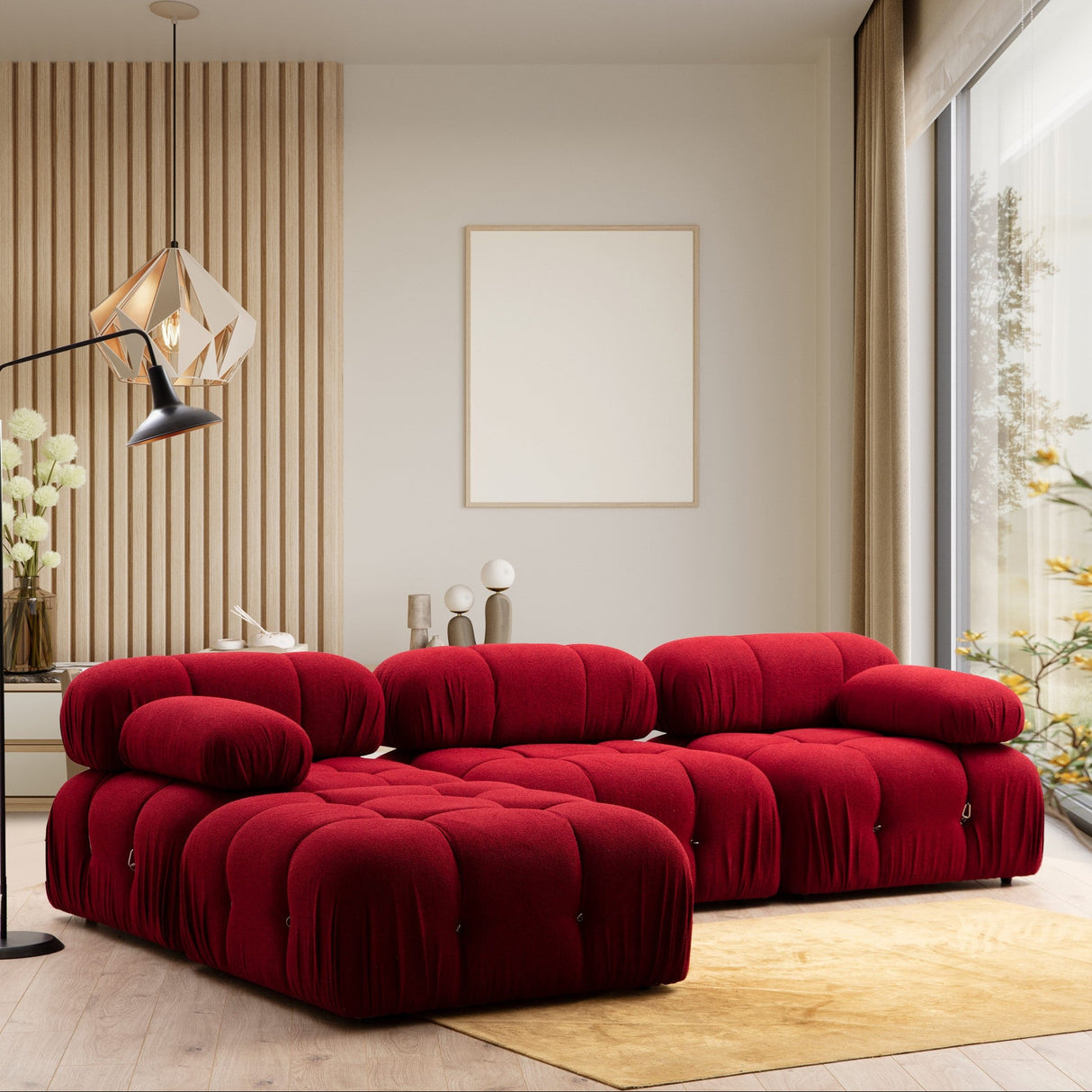 Modulaire XXL hoekbank Bubble met hocker - velvet rood