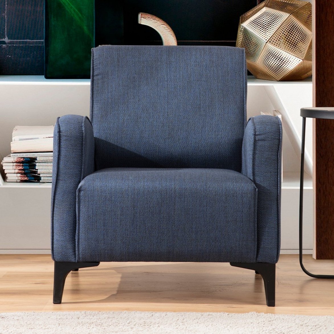 Landelijke fauteuil blauw gemêleerde stof Petra