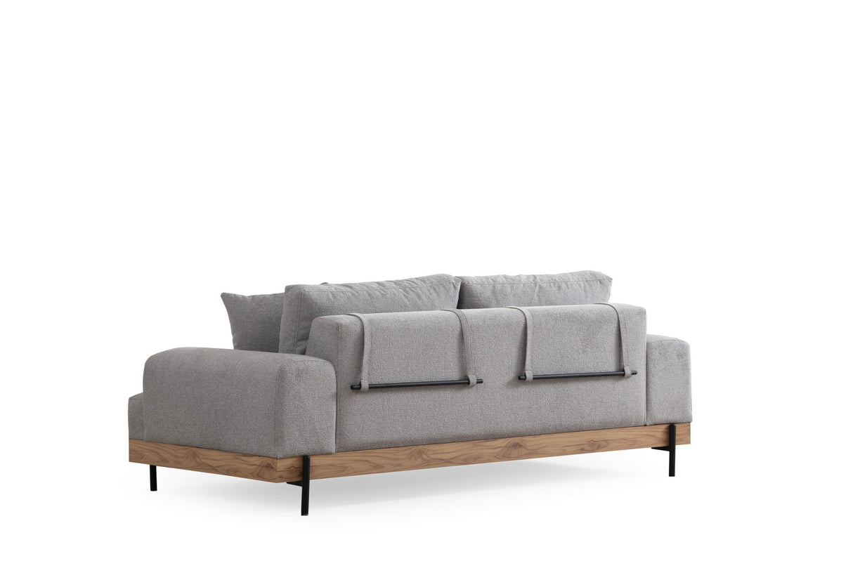 Banken - 3 - zits Bank Eti Grijs - Naturel Houten Frame - Dimehouse