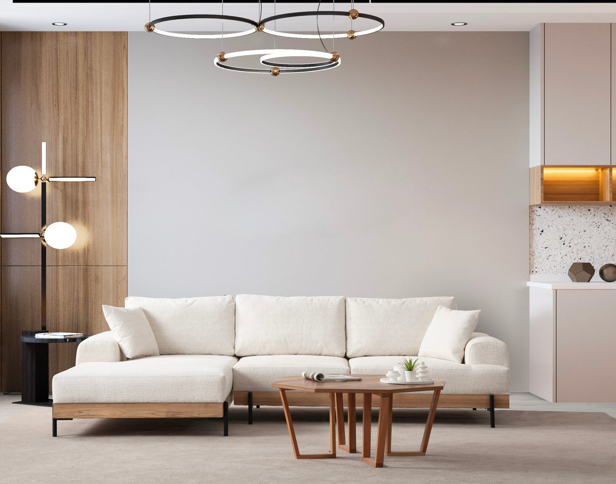 Moderne Hoekbank Links Eti Stof Wit - Hout Frame