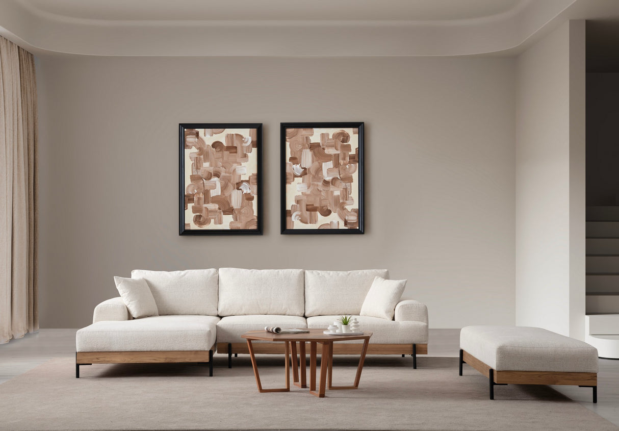 Moderne Hoekbank Links Eti Stof Wit - Hout Frame