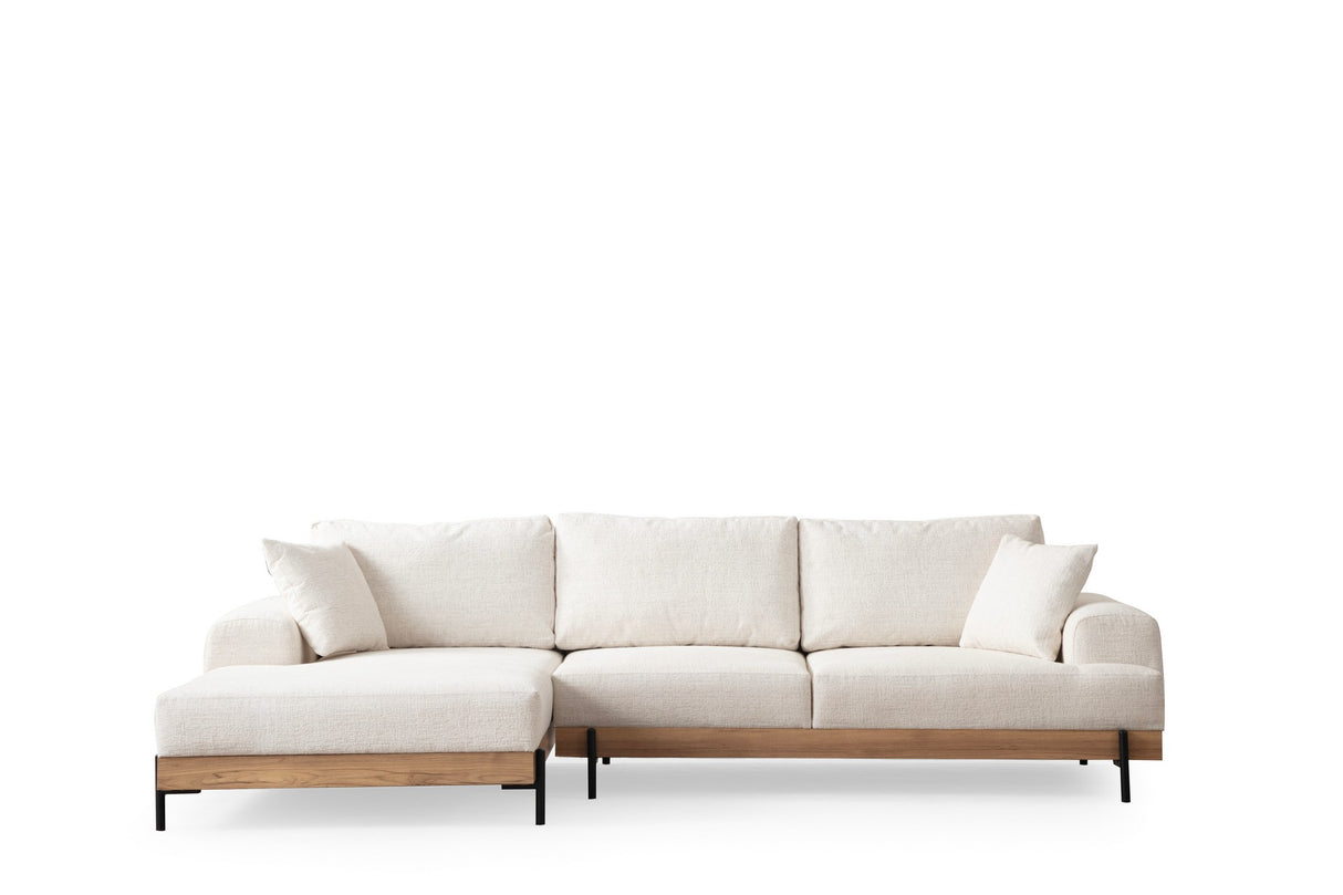 Moderne Hoekbank Links Eti Stof Wit - Hout Frame