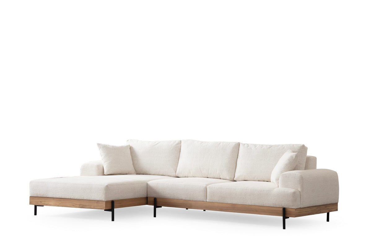 Moderne Hoekbank Links Eti Stof Wit - Hout Frame