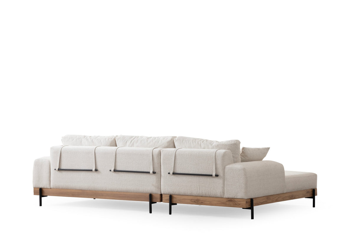 Moderne Hoekbank Links Eti Stof Wit - Hout Frame