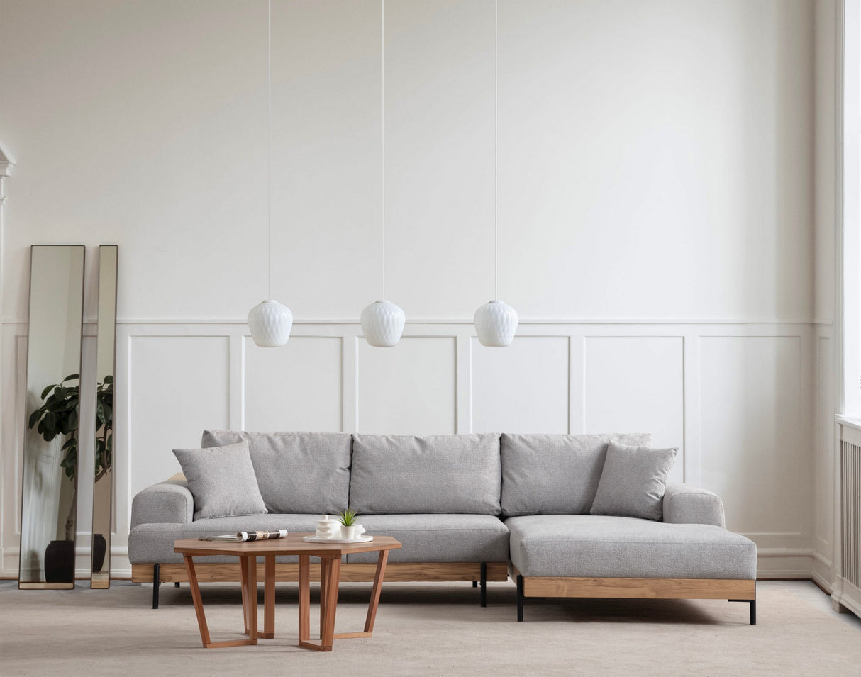 Moderne Hoekbank Rechts Eti Stof Grijs - Hout Frame
