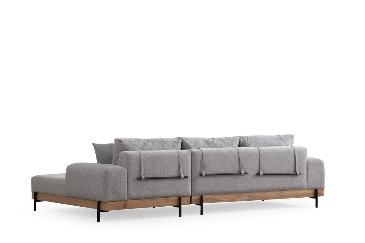 Moderne Hoekbank Rechts Eti Stof Grijs - Hout Frame