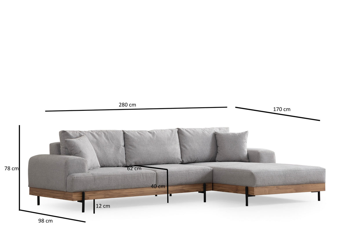 Moderne Hoekbank Rechts Eti Stof Grijs - Hout Frame