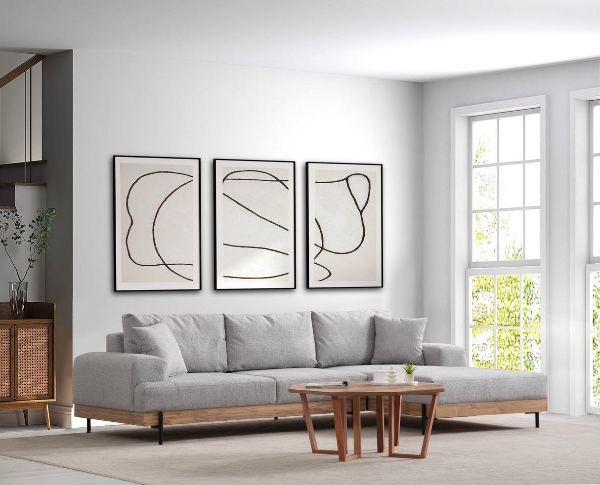Moderne Hoekbank Rechts Eti Stof Grijs - Hout Frame