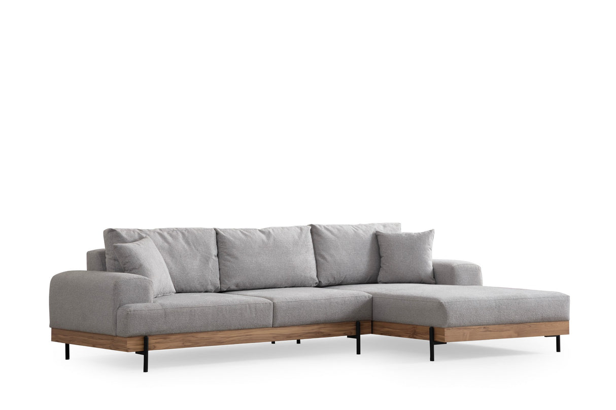 Moderne Hoekbank Rechts Eti Stof Grijs - Hout Frame