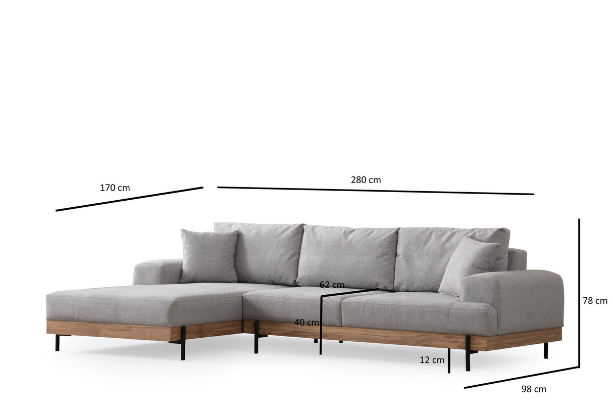 Banken - Moderne Hoekbank Links Eti Stof Grijs - Hout Frame - Dimehouse