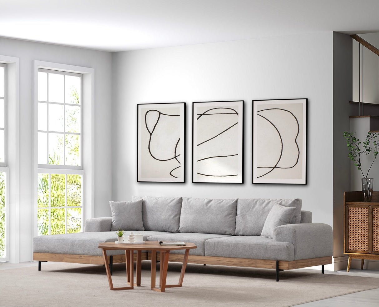 Banken - Moderne Hoekbank Links Eti Stof Grijs - Hout Frame - Dimehouse