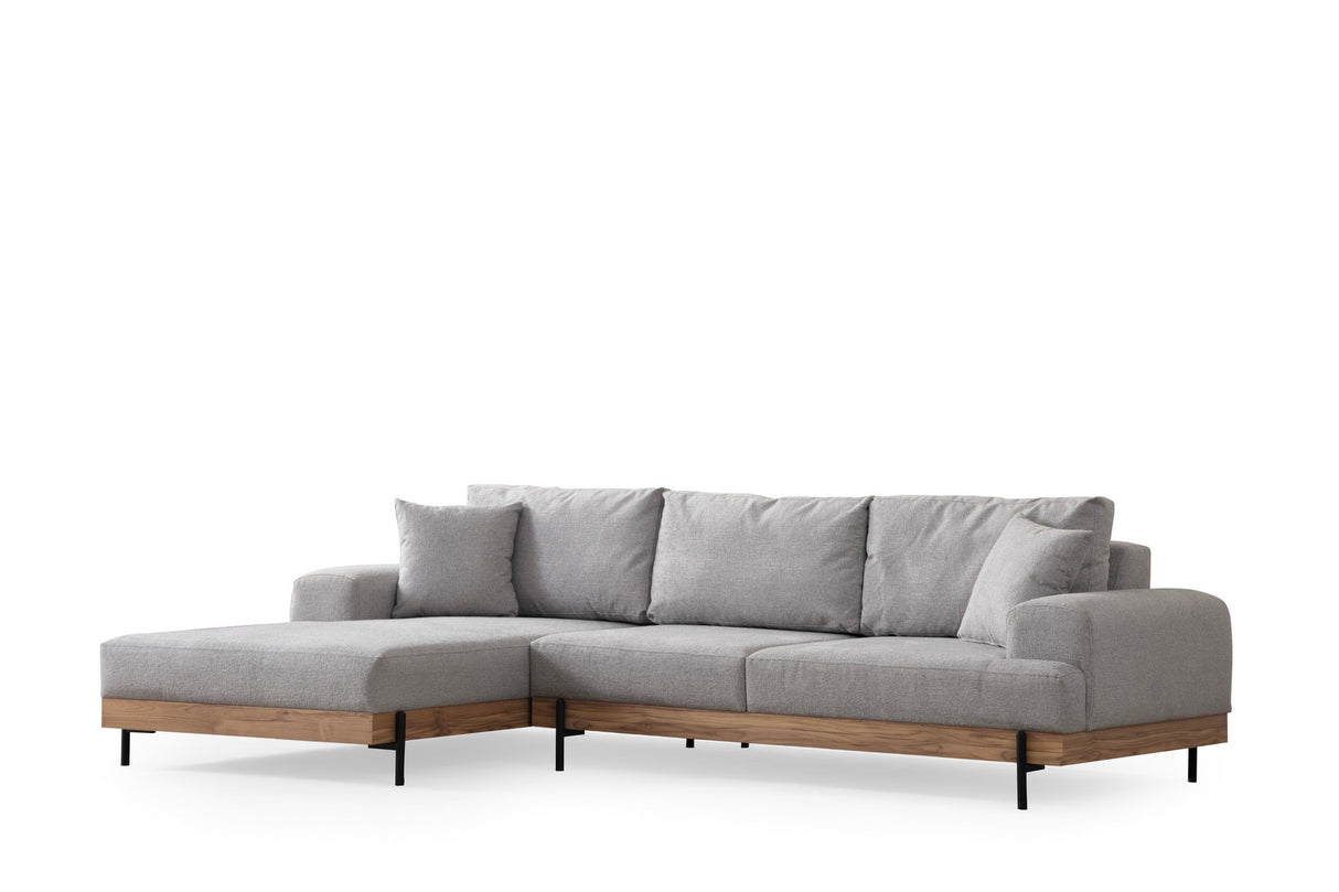 Banken - Moderne Hoekbank Links Eti Stof Grijs - Hout Frame - Dimehouse