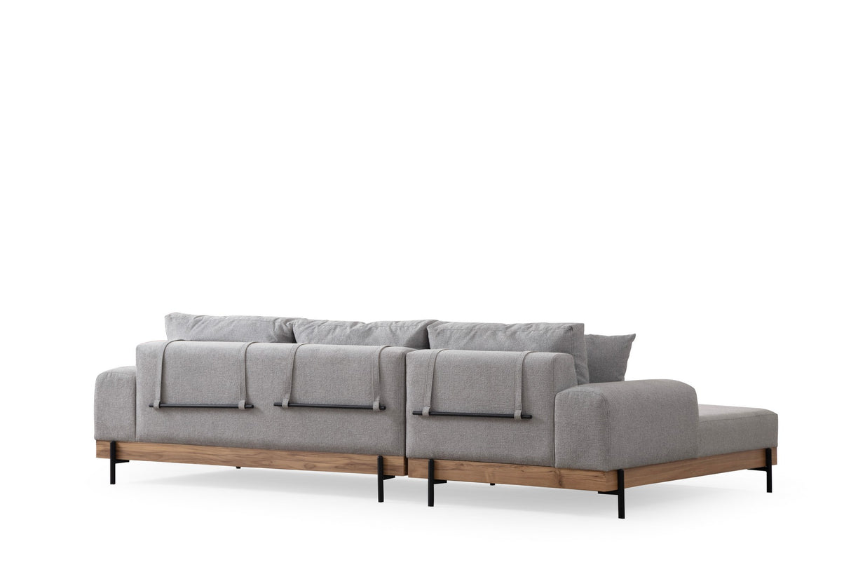 Banken - Moderne Hoekbank Links Eti Stof Grijs - Hout Frame - Dimehouse