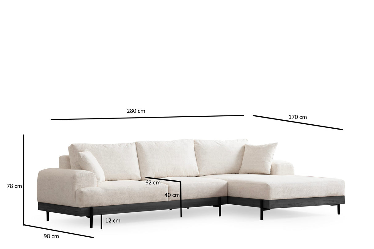 Moderne Hoekbank Rechts Eti Stof Wit - Zwart Houten Frame