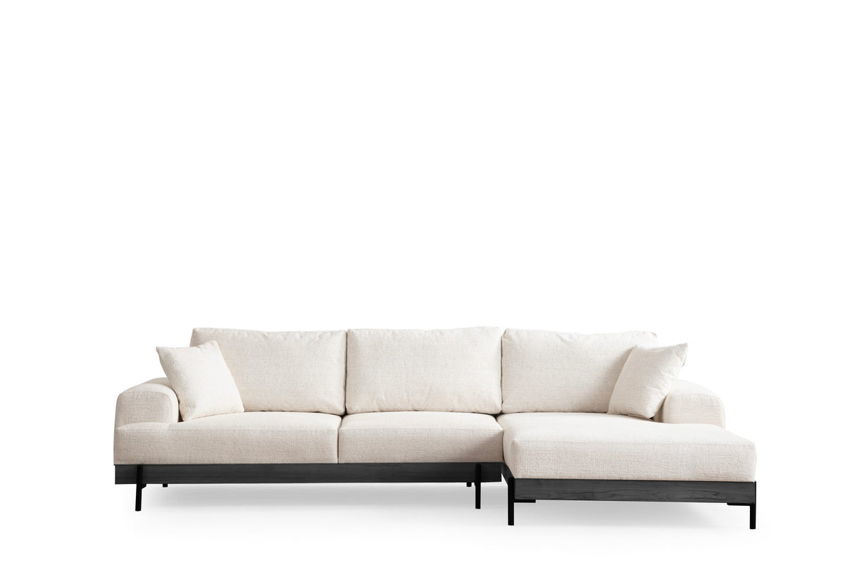 Moderne Hoekbank Rechts Eti Stof Wit - Zwart Houten Frame