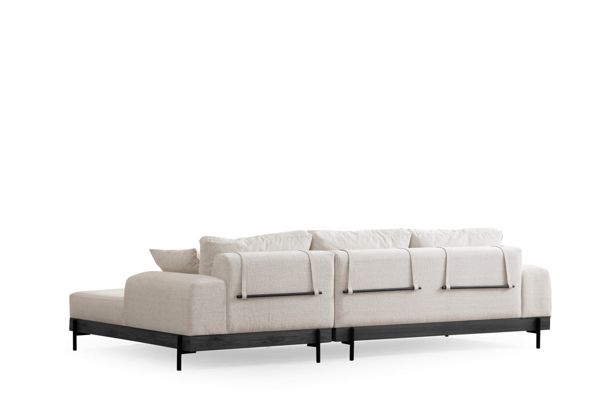 Moderne Hoekbank Rechts Eti Stof Wit - Zwart Houten Frame