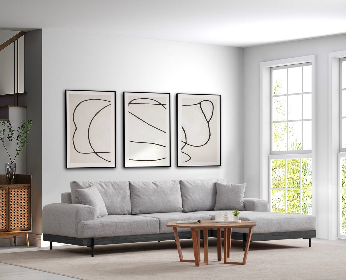 Moderne Hoekbank Rechts Eti Stof Grijs - Zwart Frame