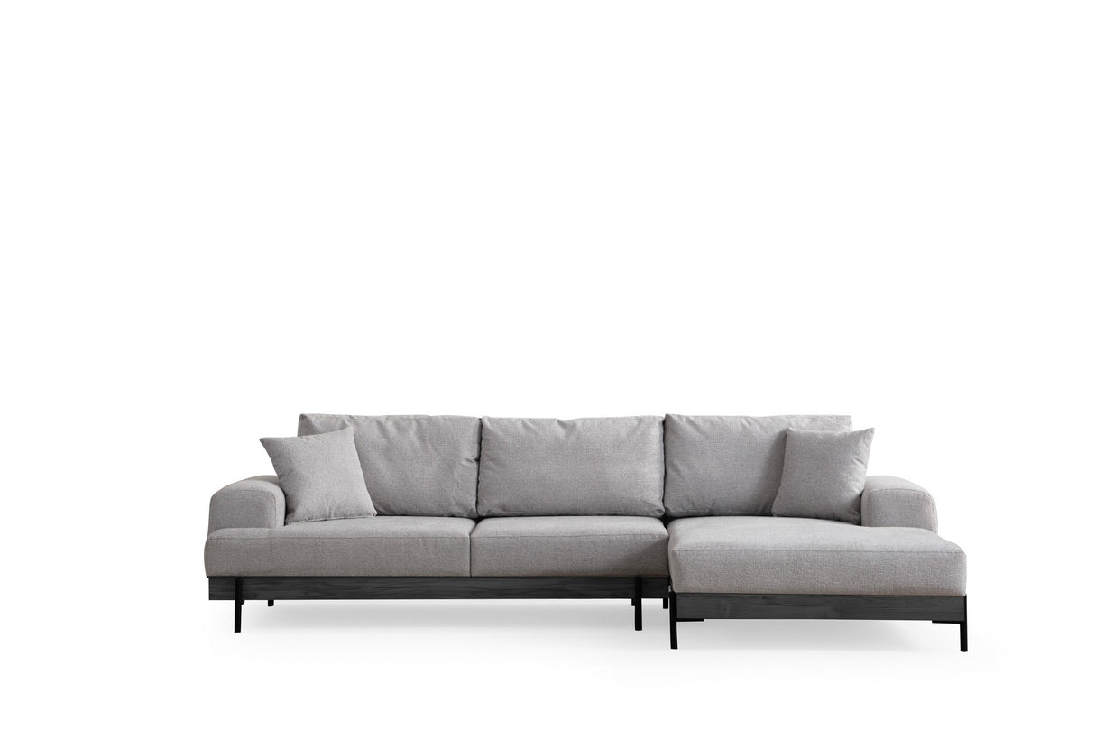 Moderne Hoekbank Rechts Eti Stof Grijs - Zwart Frame