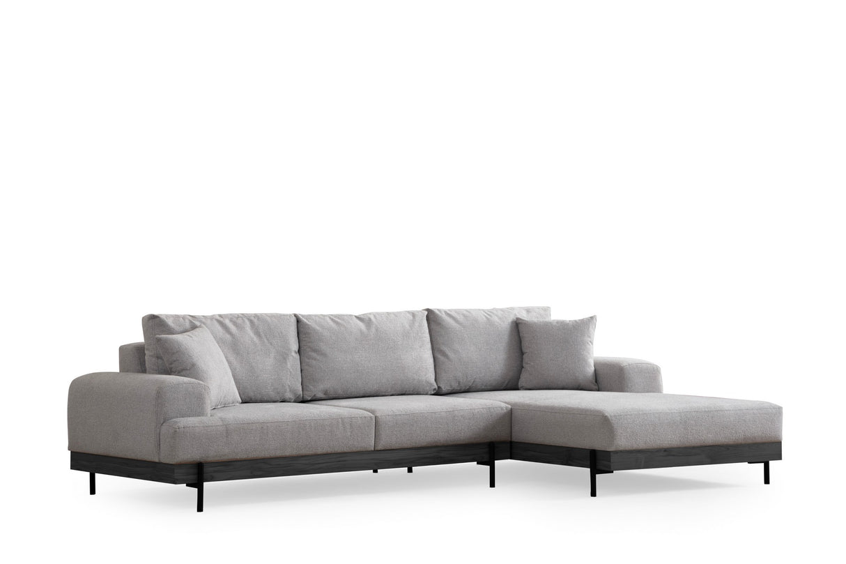 Moderne Hoekbank Rechts Eti Stof Grijs - Zwart Frame