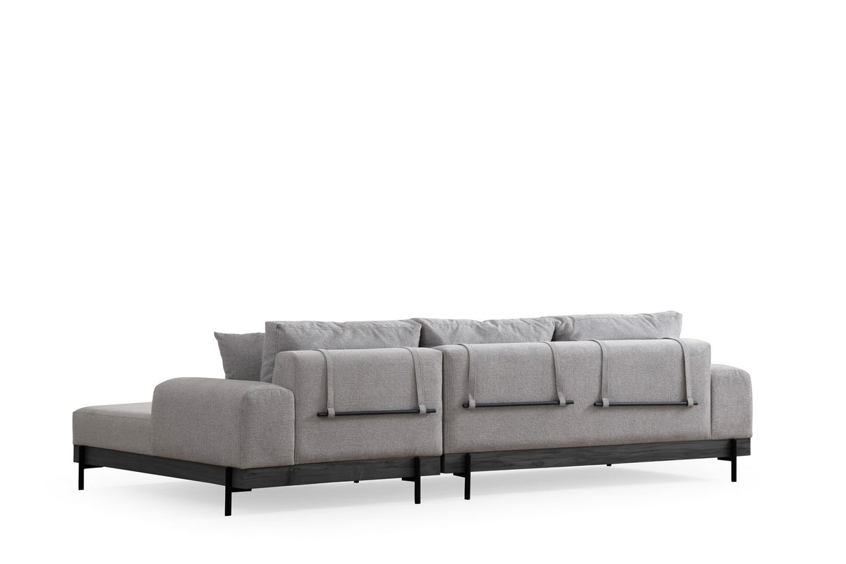 Moderne Hoekbank Rechts Eti Stof Grijs - Zwart Frame