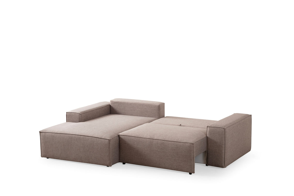 Slaapbank Taupe stof - met opbergruimte - Links - 260 x 170 cm - Pirlo