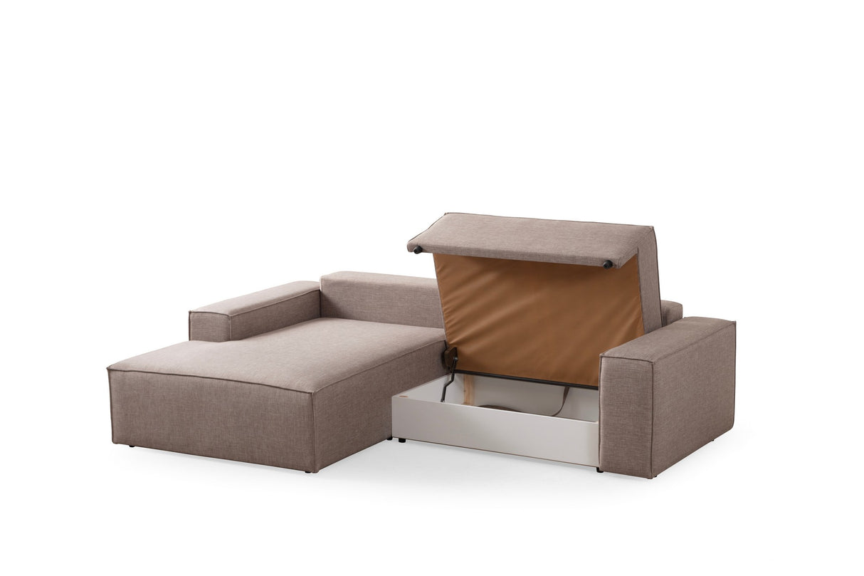 Slaapbank Taupe stof - met opbergruimte - Links - 260 x 170 cm - Pirlo