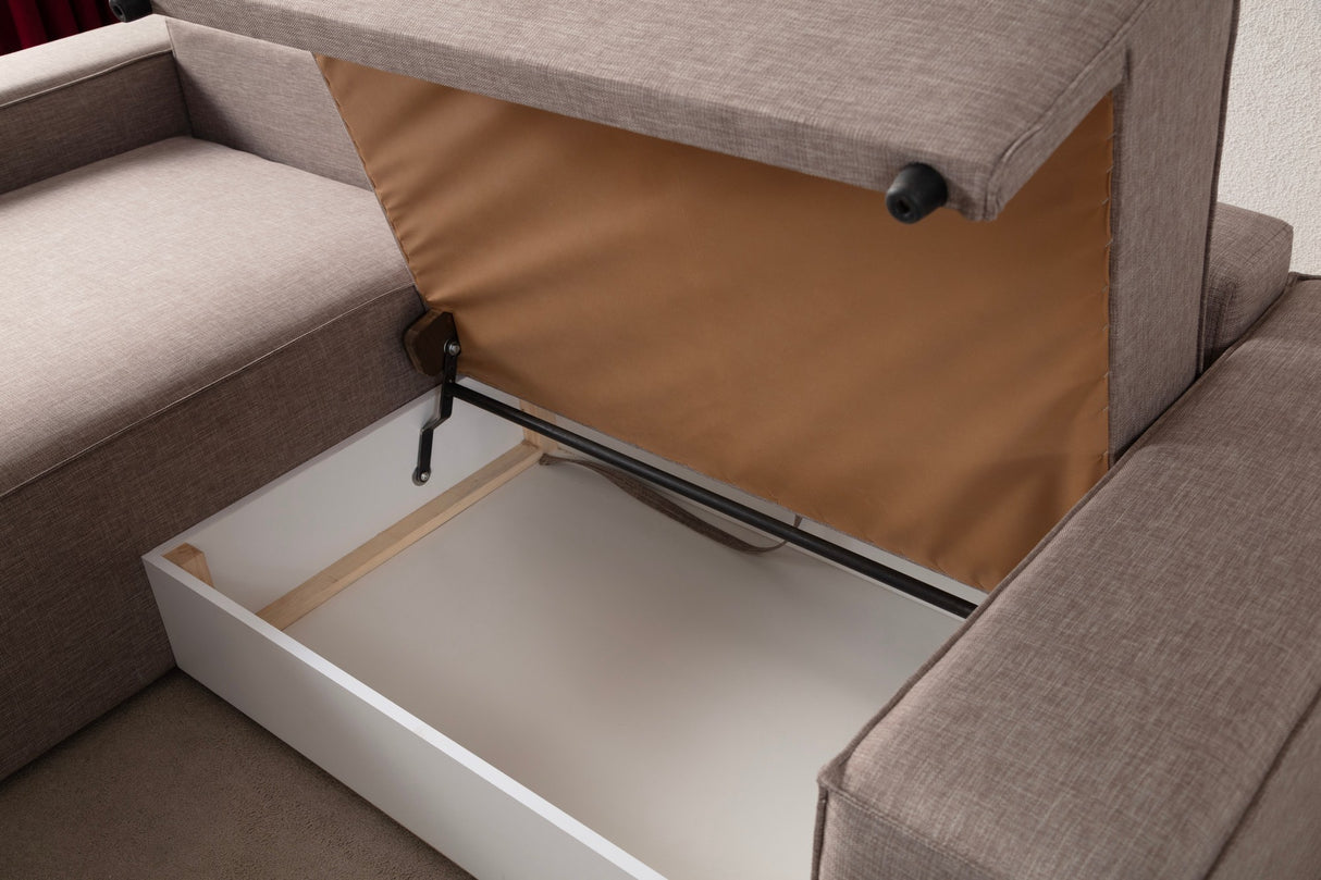 Slaapbank Taupe stof - met opbergruimte - Links - 260 x 170 cm - Pirlo