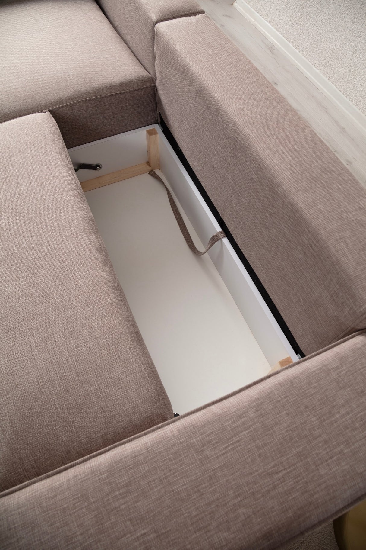 Slaapbank Taupe stof - met opbergruimte - Links - 260 x 170 cm - Pirlo