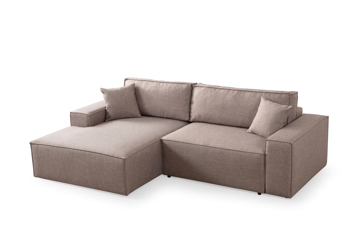 Slaapbank Taupe stof - met opbergruimte - Links - 260 x 170 cm - Pirlo
